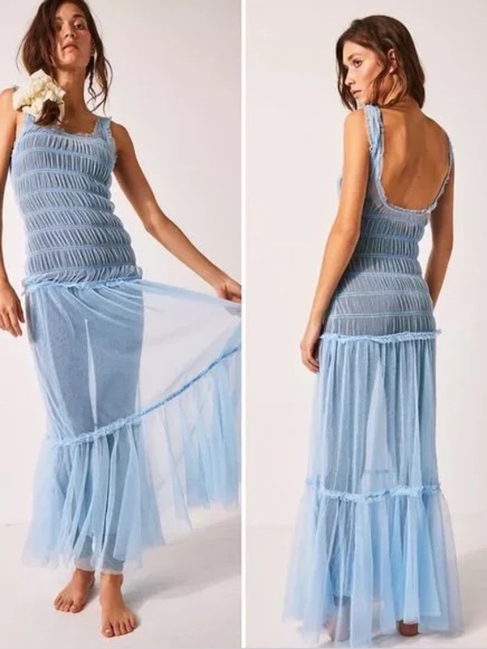 Free People Other - NWOT Free People Intimately Light Blue Smock About It Slip Maxi Dress